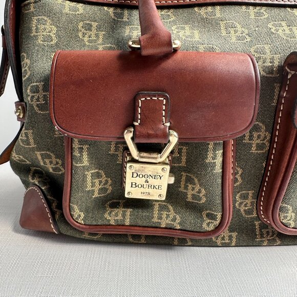 Dooney and Bourke Signature Logo Zip Top Satchel Canvas and Leather - Picture 4 of 16
